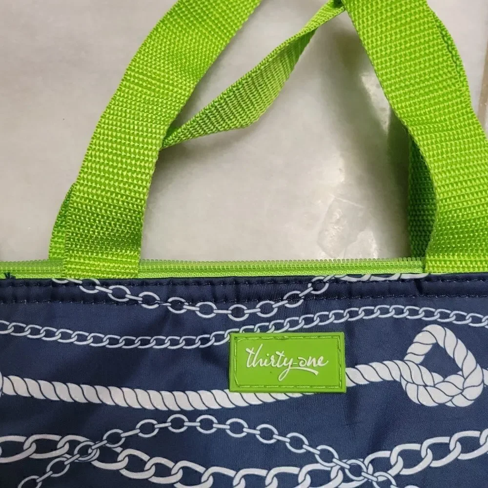 Thirty One Chains Nautical Ahoy Canvas Insualted Lunch Tote Bag Nautical Navy
